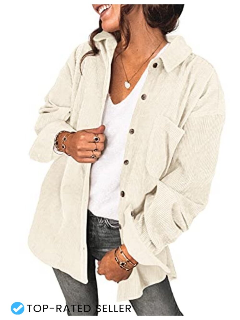 Corduroy Shacket Jacket for Women Lightweight Long Sleeve Button Down